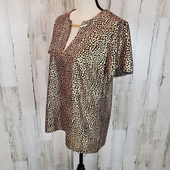 Michael Kors Metallic Leopard Top Sz M - Picture 6 of 11